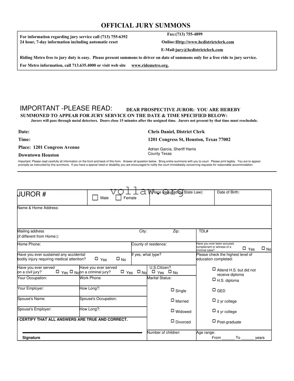 Official Jury Summons Template