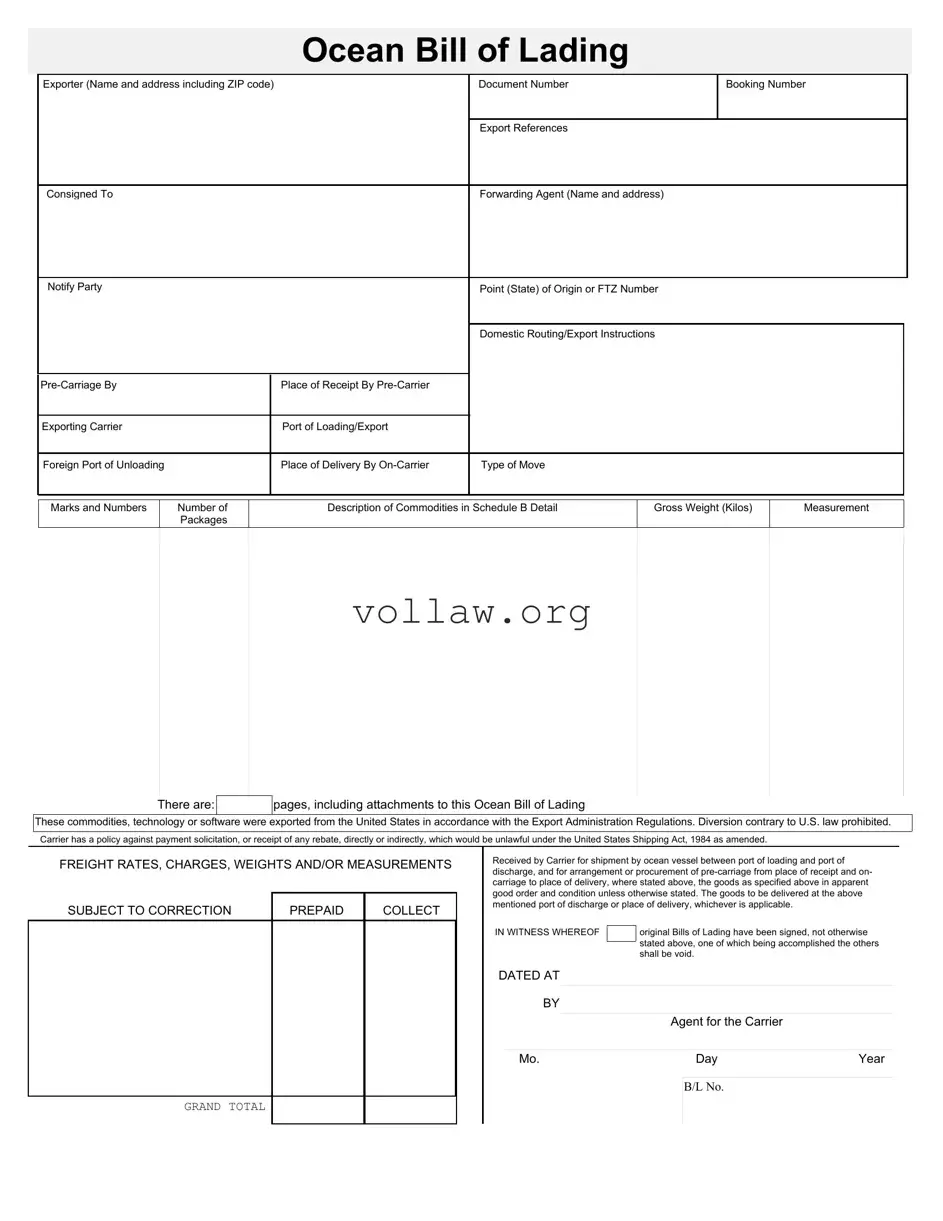 Sample Ocean Bill Of Lading Template