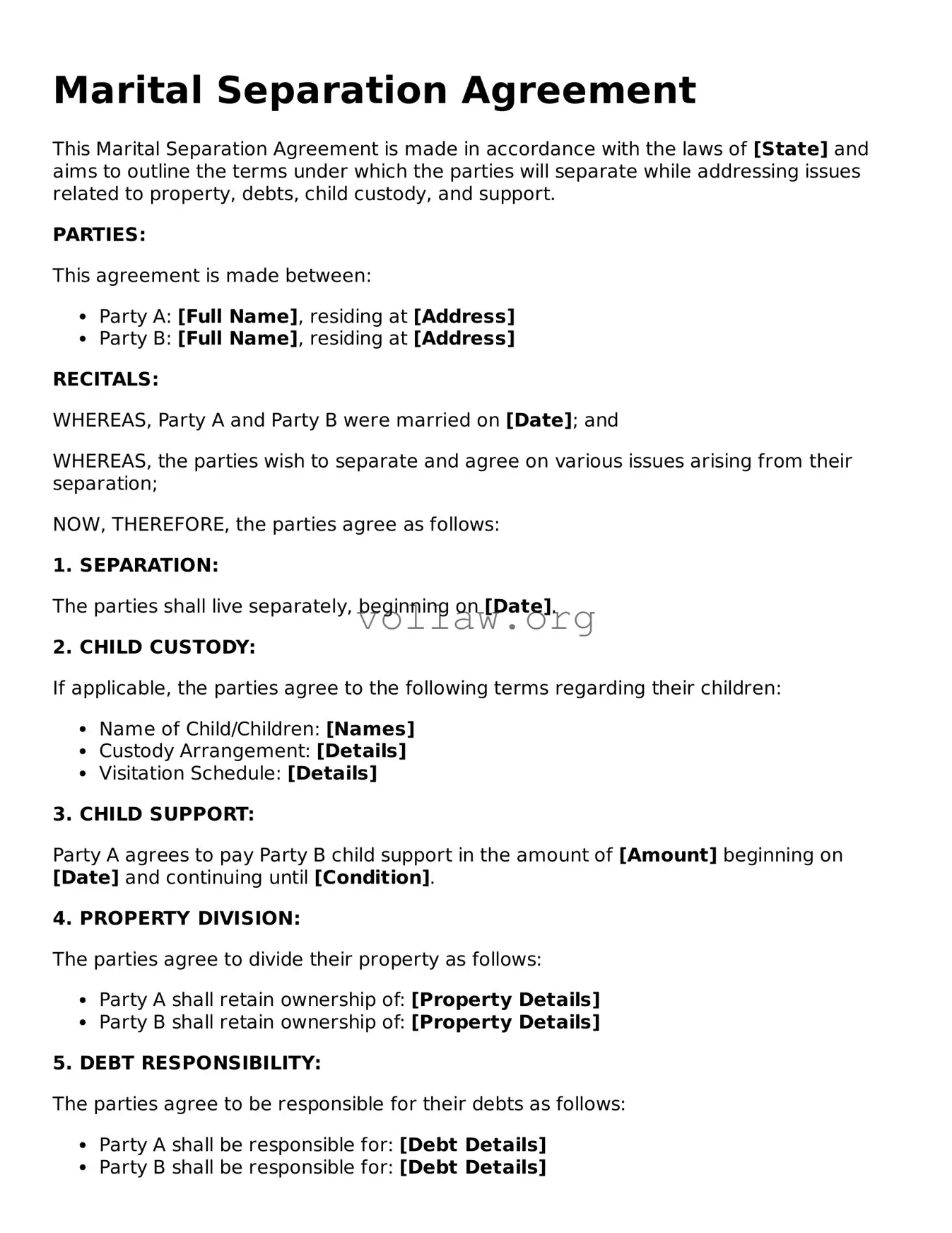 Free Marital Separation Agreement Form