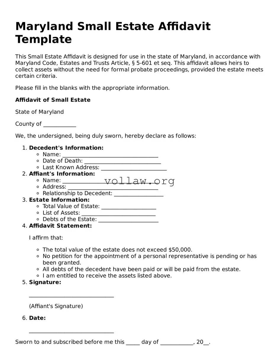 Attorney-Verified  Small Estate Affidavit Form for Maryland