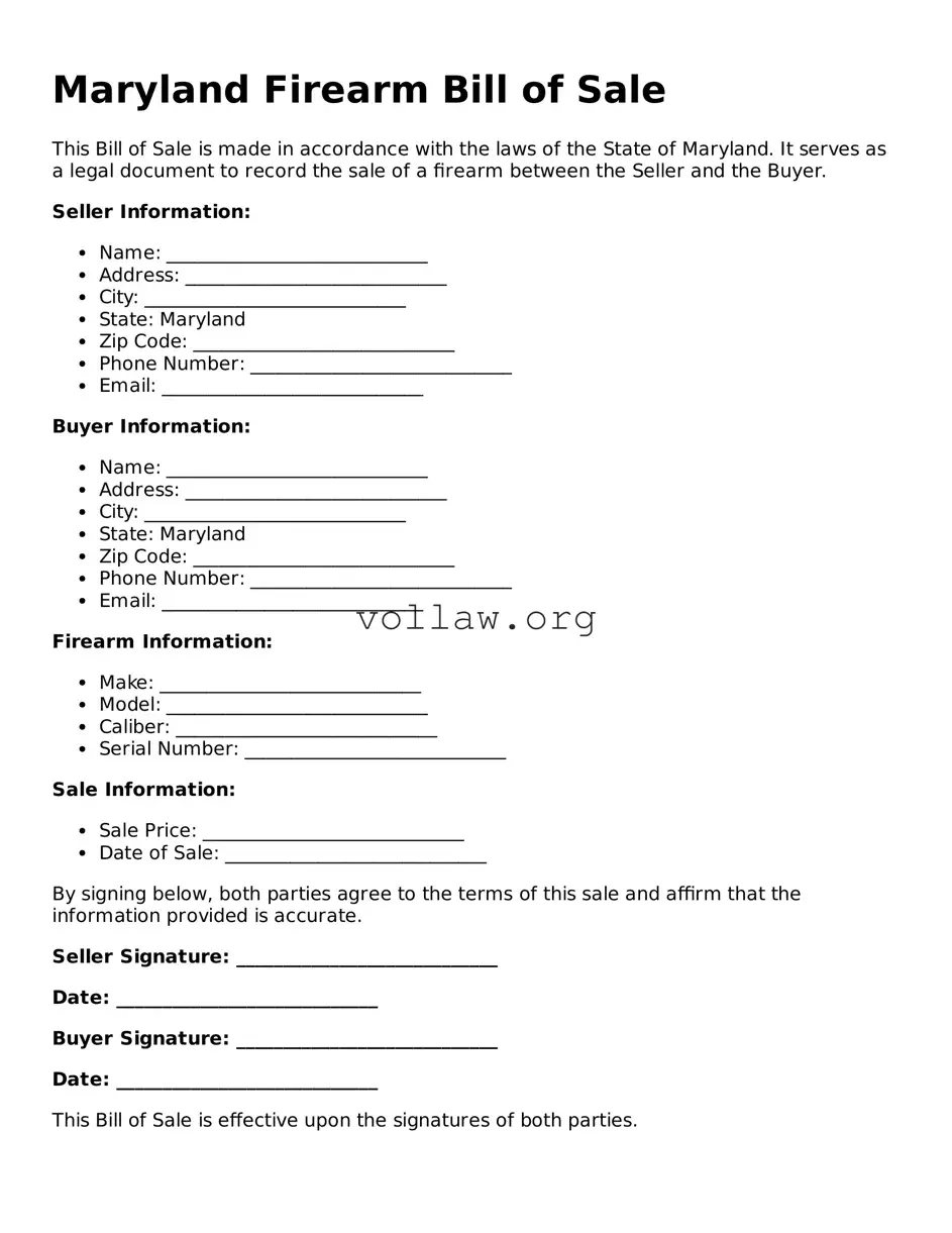 Attorney-Verified  Firearm Bill of Sale Form for Maryland