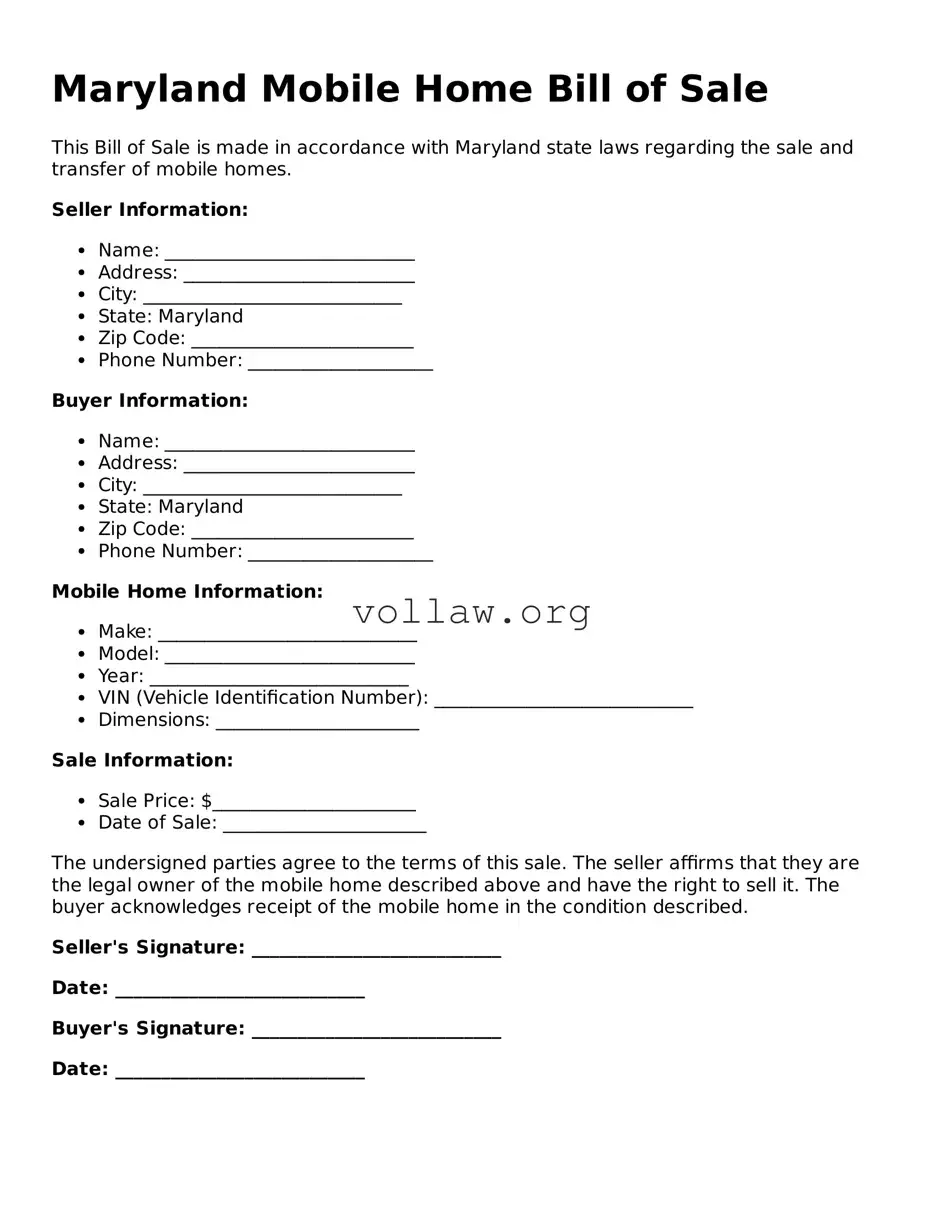 Attorney-Verified  Mobile Home Bill of Sale Form for Maryland