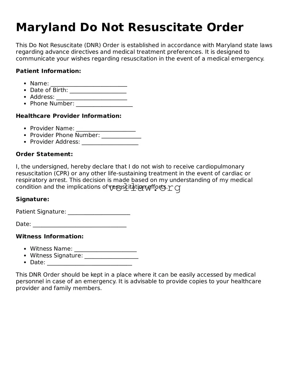 Attorney-Verified  Do Not Resuscitate Order Form for Maryland