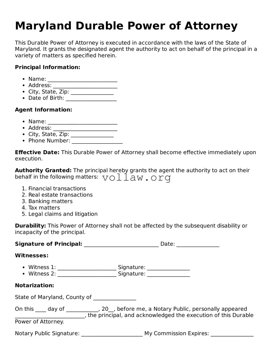 Attorney-Verified  Durable Power of Attorney Form for Maryland