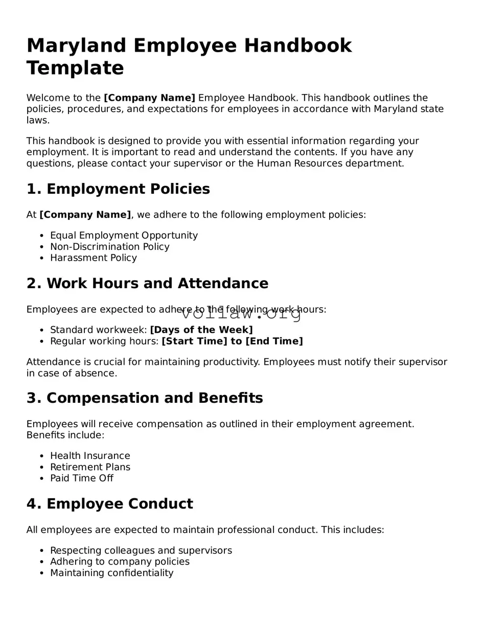 Attorney-Verified  Employee Handbook Form for Maryland