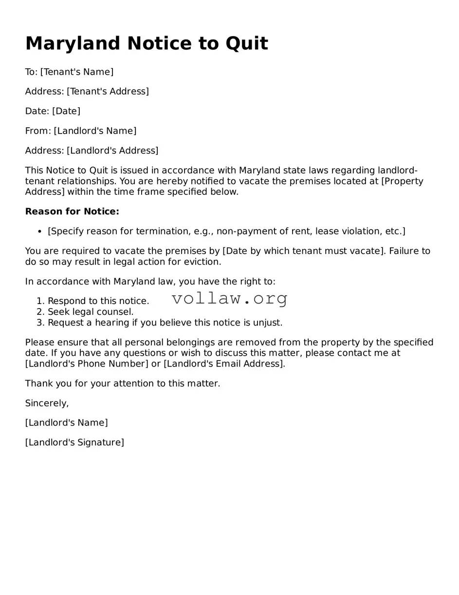 Attorney-Verified  Notice to Quit Form for Maryland