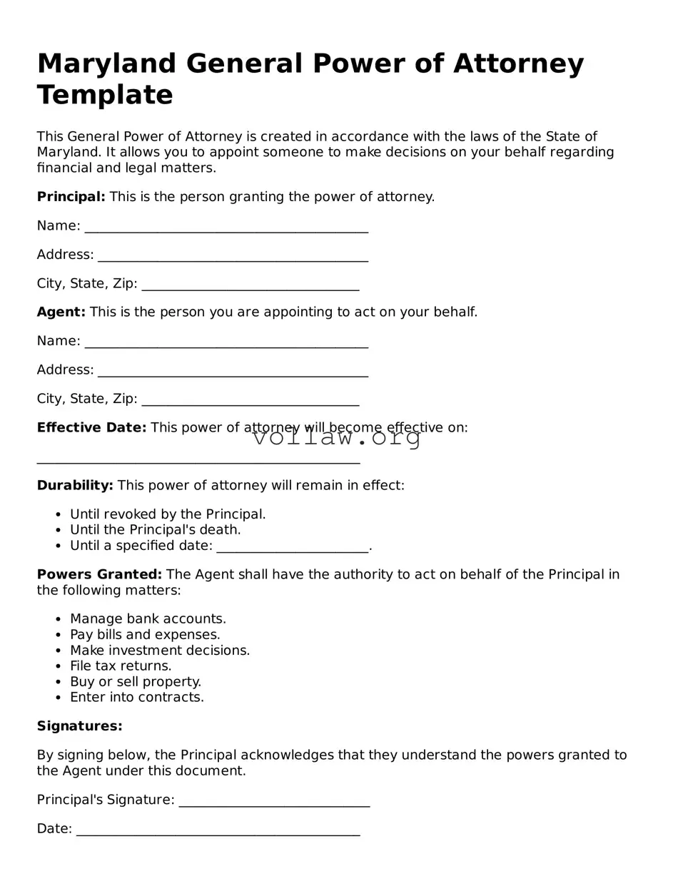 Attorney-Verified  General Power of Attorney Form for Maryland
