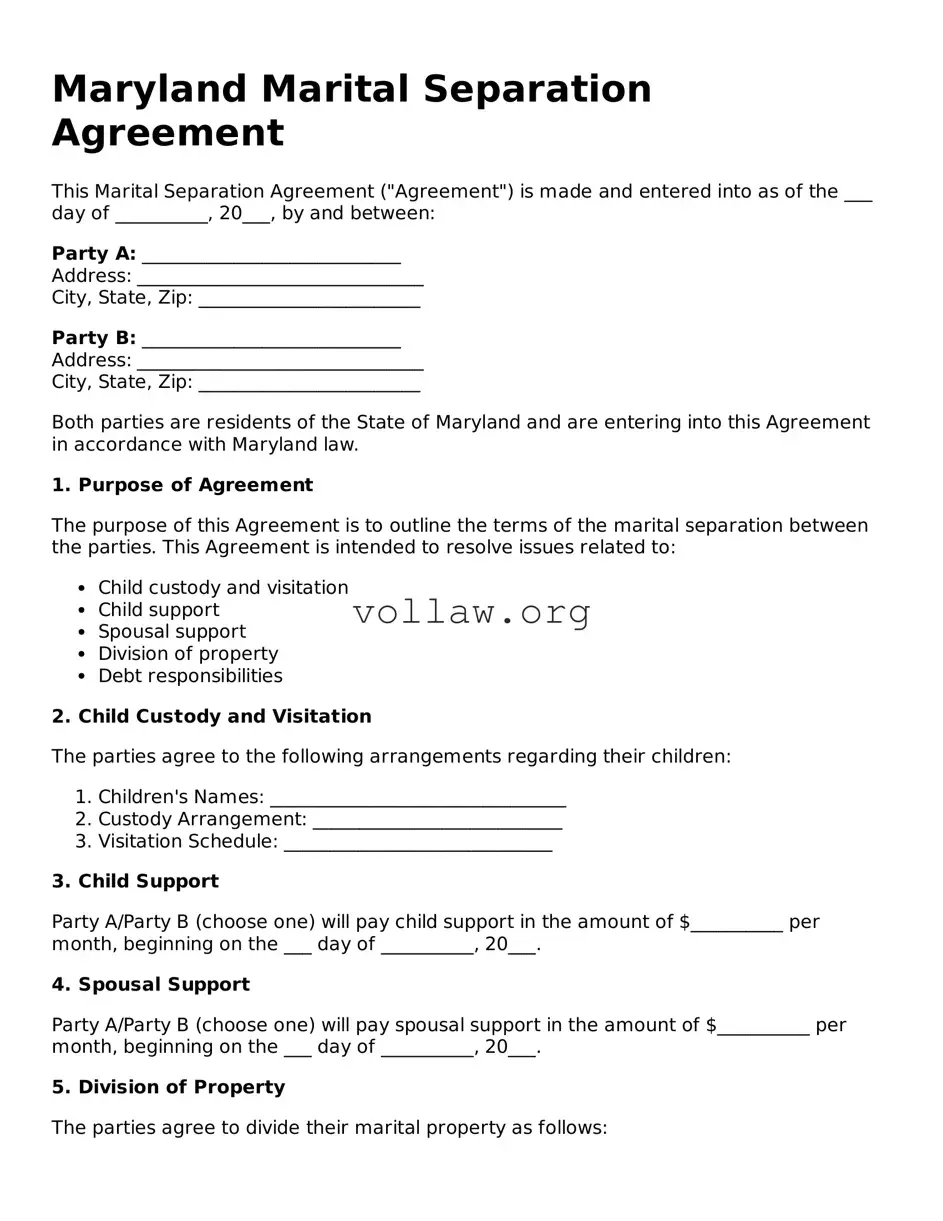 Attorney-Verified  Marital Separation Agreement Form for Maryland