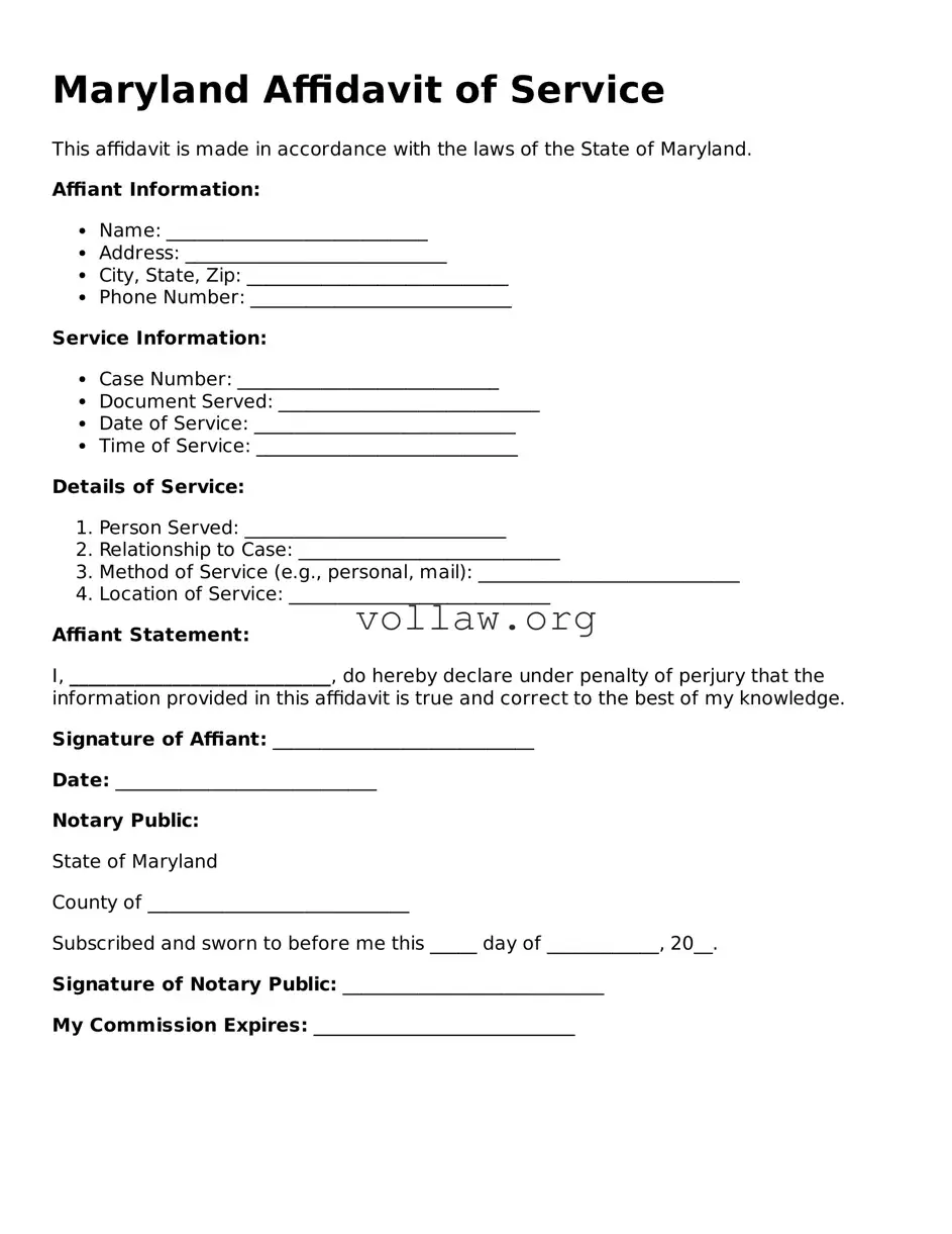 Attorney-Verified  Affidavit of Service Form for Maryland