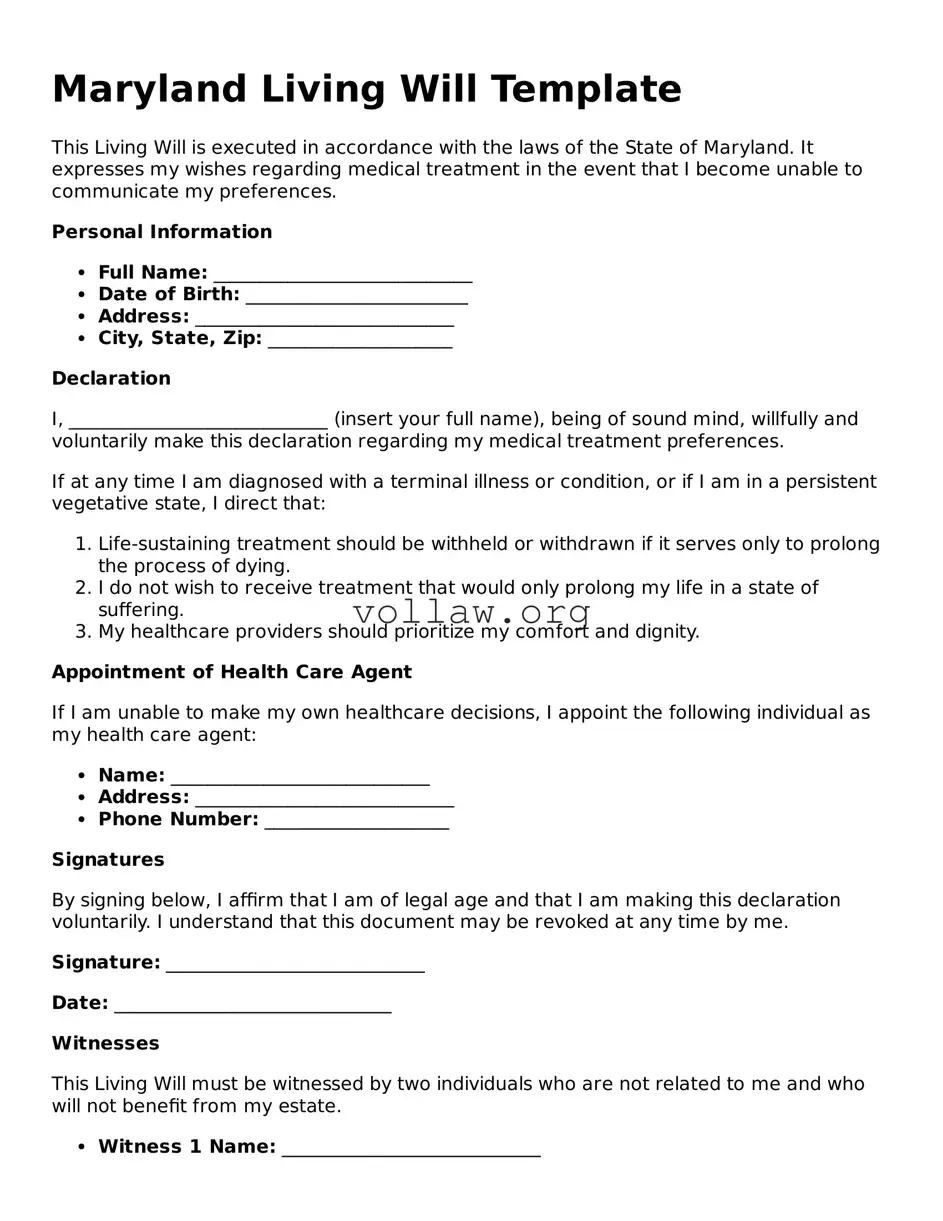 Attorney-Verified  Living Will Form for Maryland