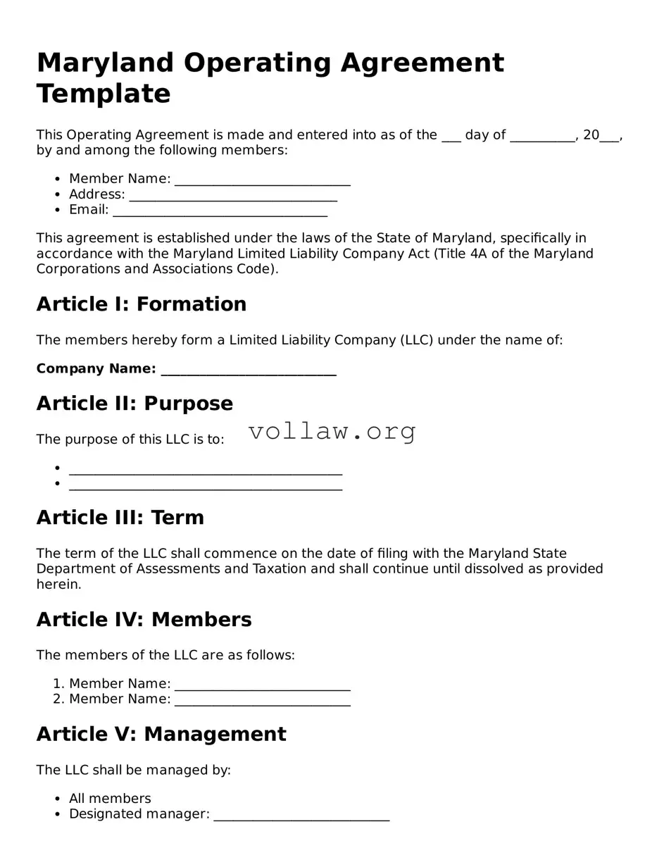 Attorney-Verified  Operating Agreement Form for Maryland