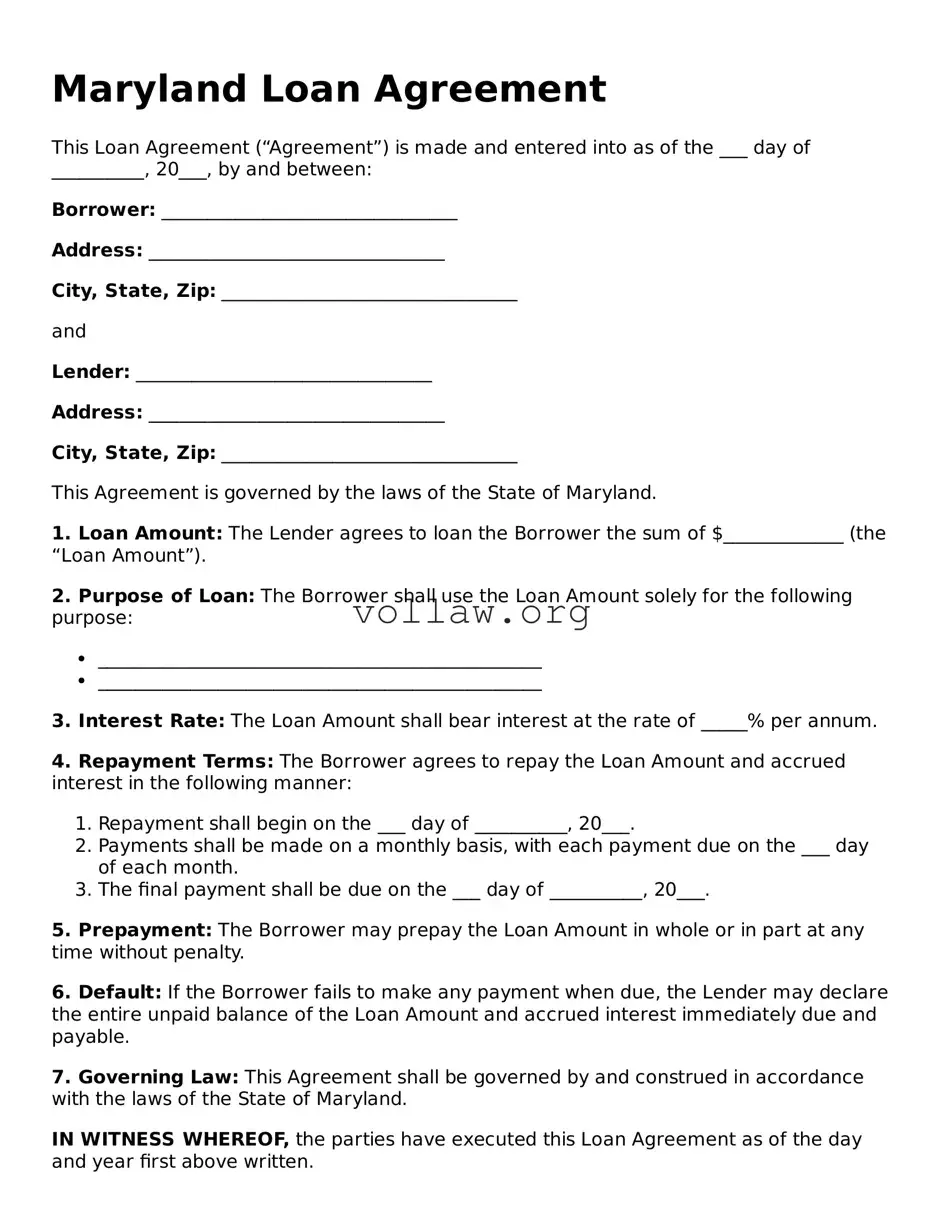 Attorney-Verified  Loan Agreement Form for Maryland