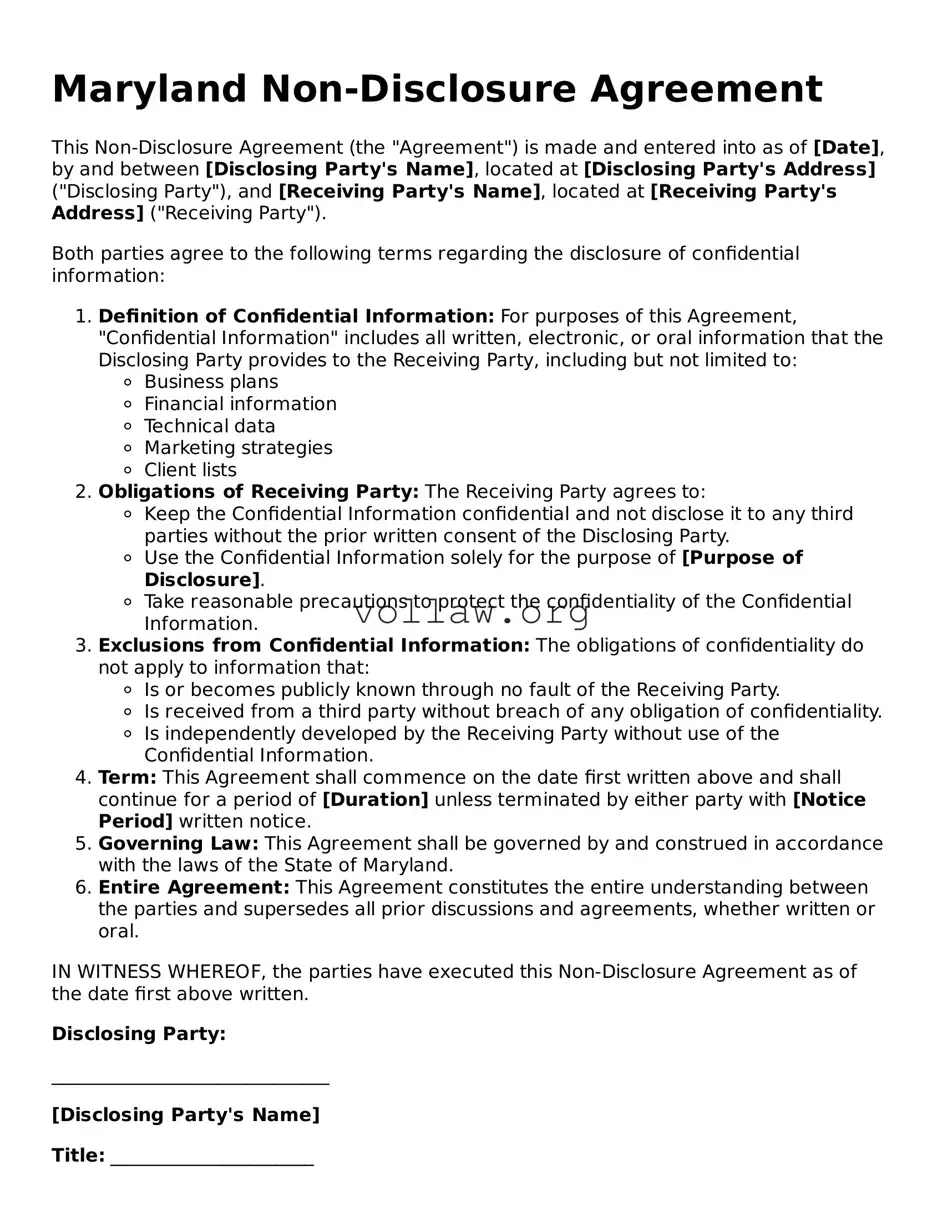 Attorney-Verified  Non-disclosure Agreement Form for Maryland