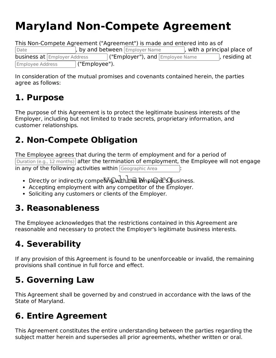 Attorney-Verified  Non-compete Agreement Form for Maryland