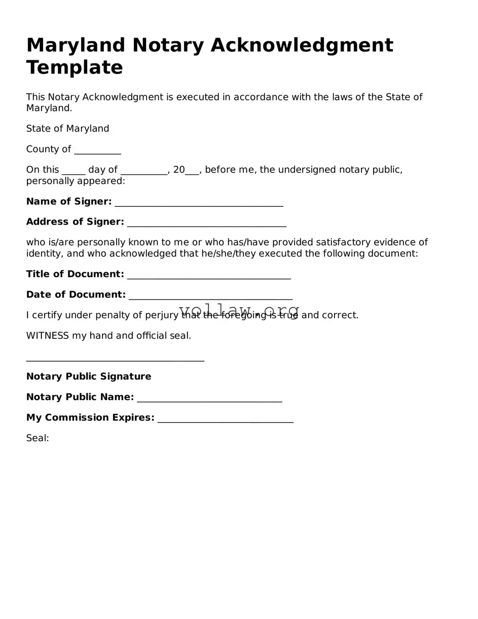 Attorney-Verified  Notary Acknowledgement Form for Maryland