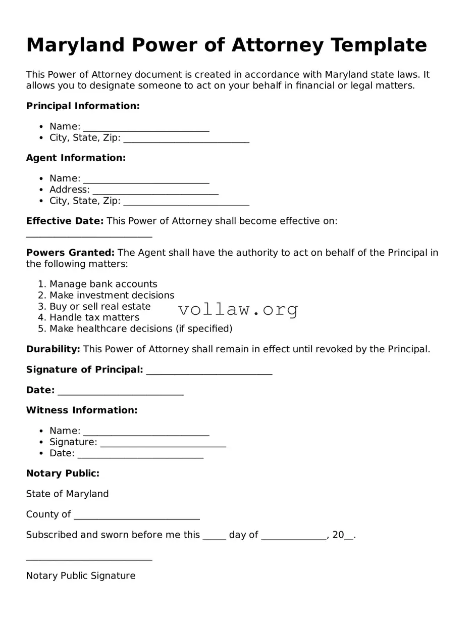 Attorney-Verified  Power of Attorney Form for Maryland