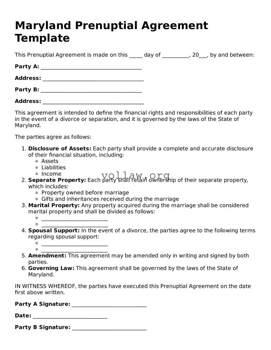 Attorney-Verified  Prenuptial Agreement Form for Maryland
