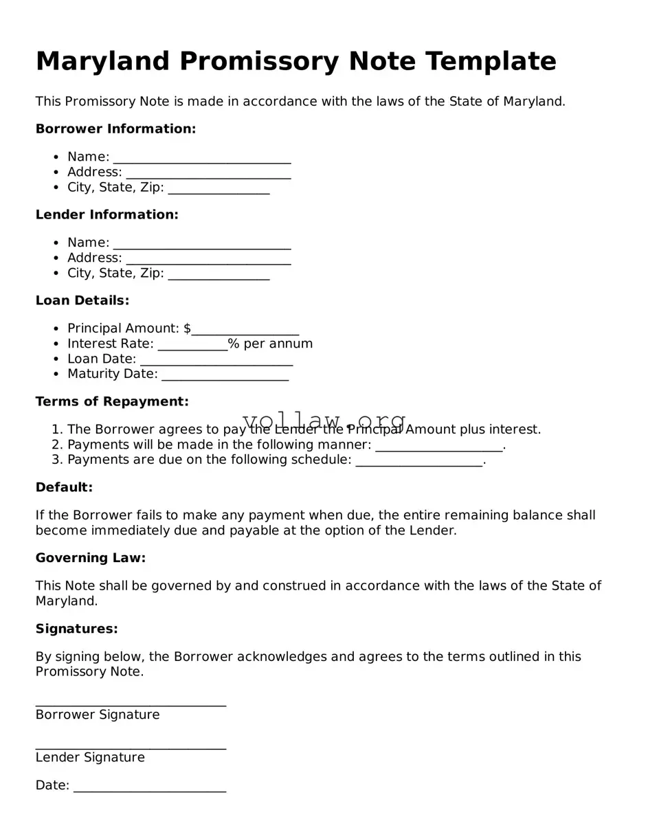 Attorney-Verified  Promissory Note Form for Maryland