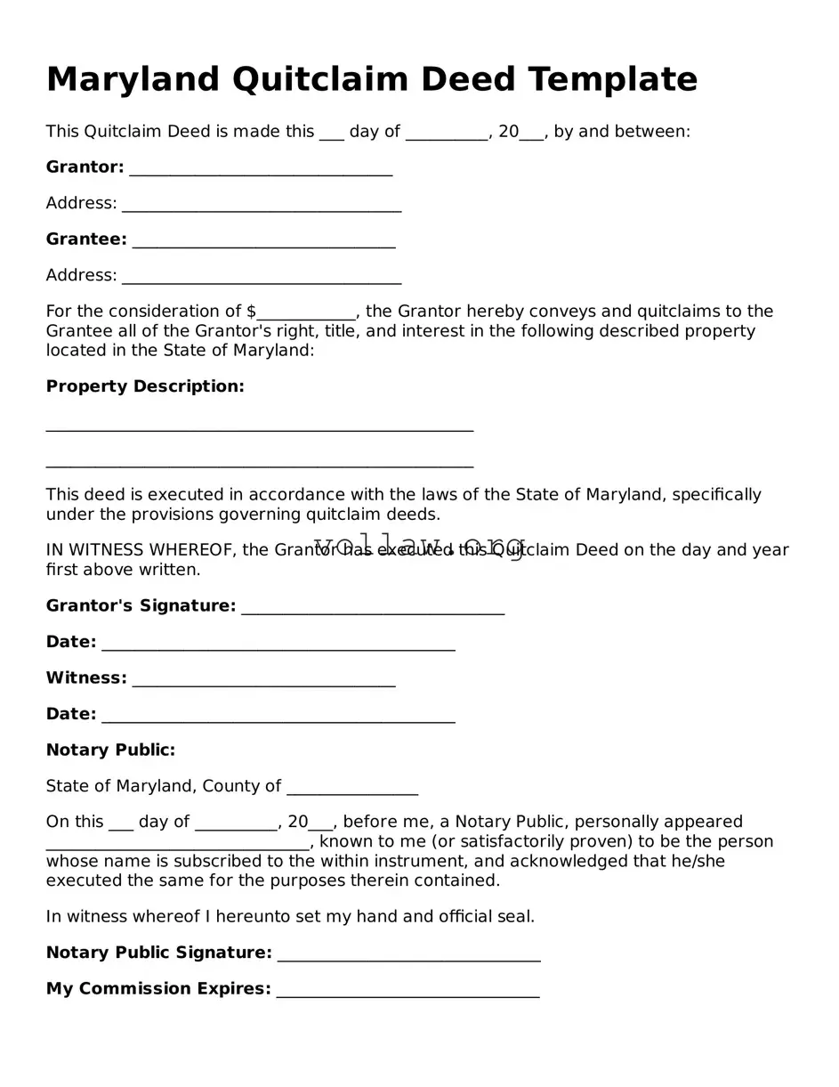 Attorney-Verified  Quitclaim Deed Form for Maryland