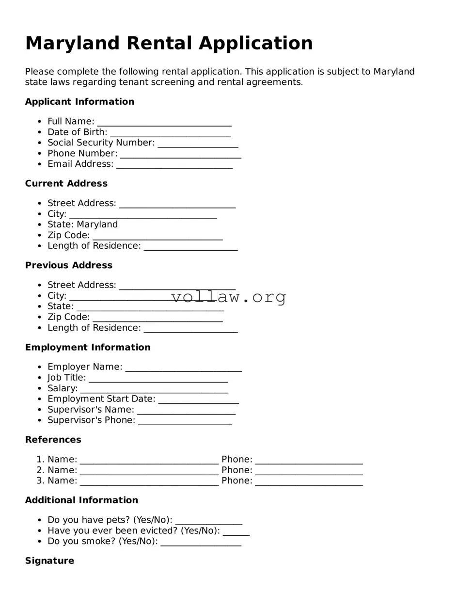 Attorney-Verified  Rental Application Form for Maryland