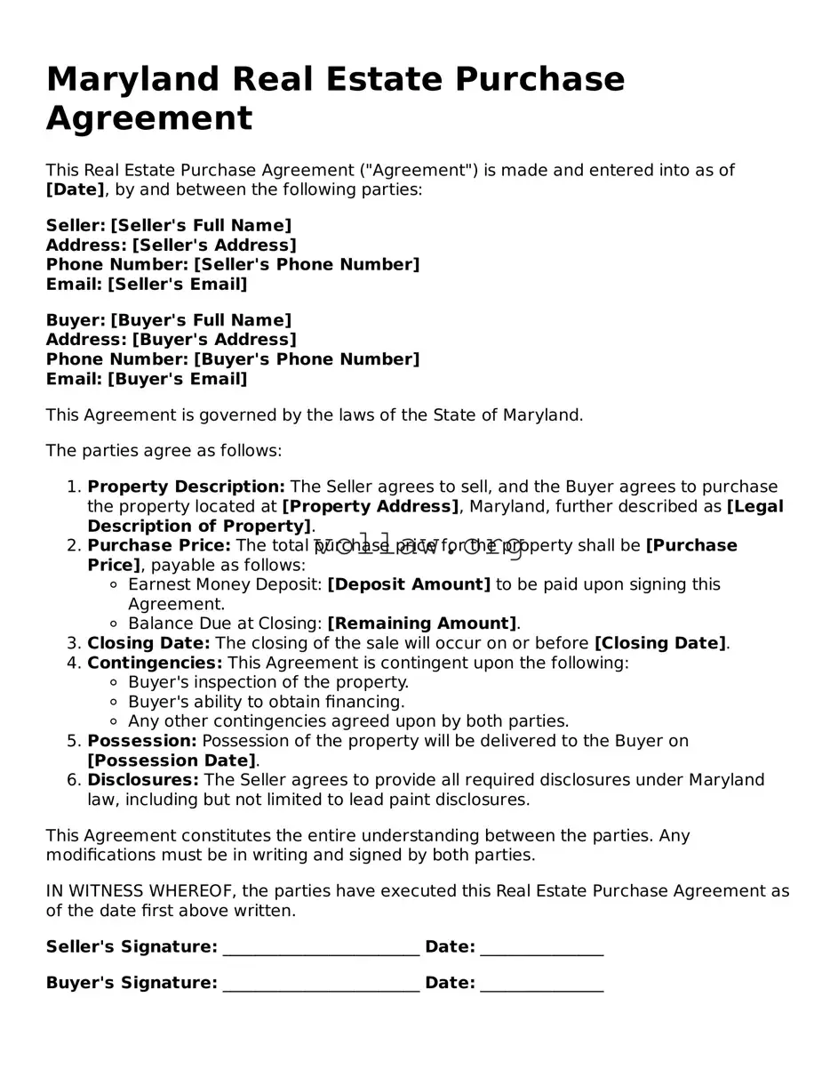 Attorney-Verified  Real Estate Purchase Agreement Form for Maryland
