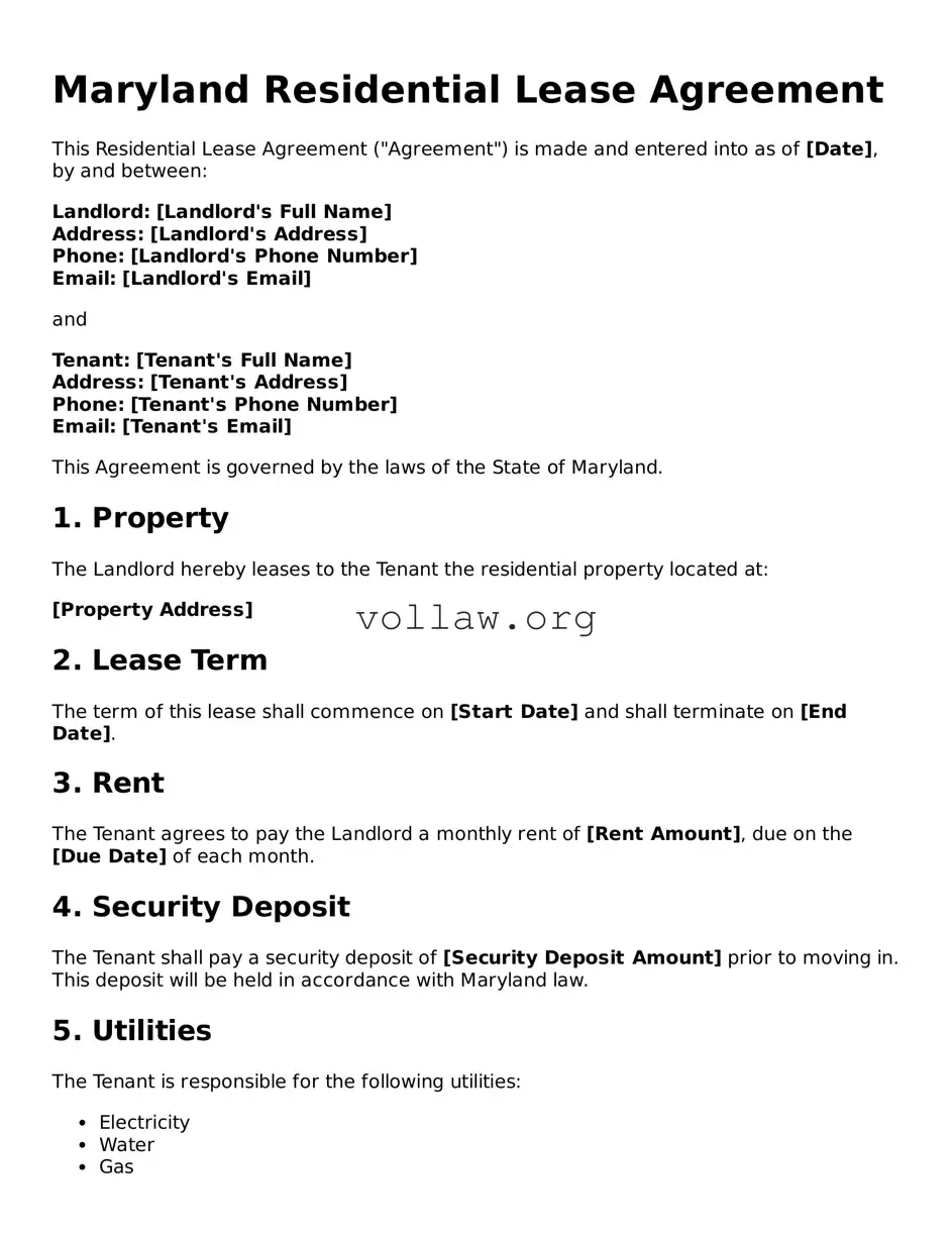 Attorney-Verified  Residential Lease Agreement Form for Maryland