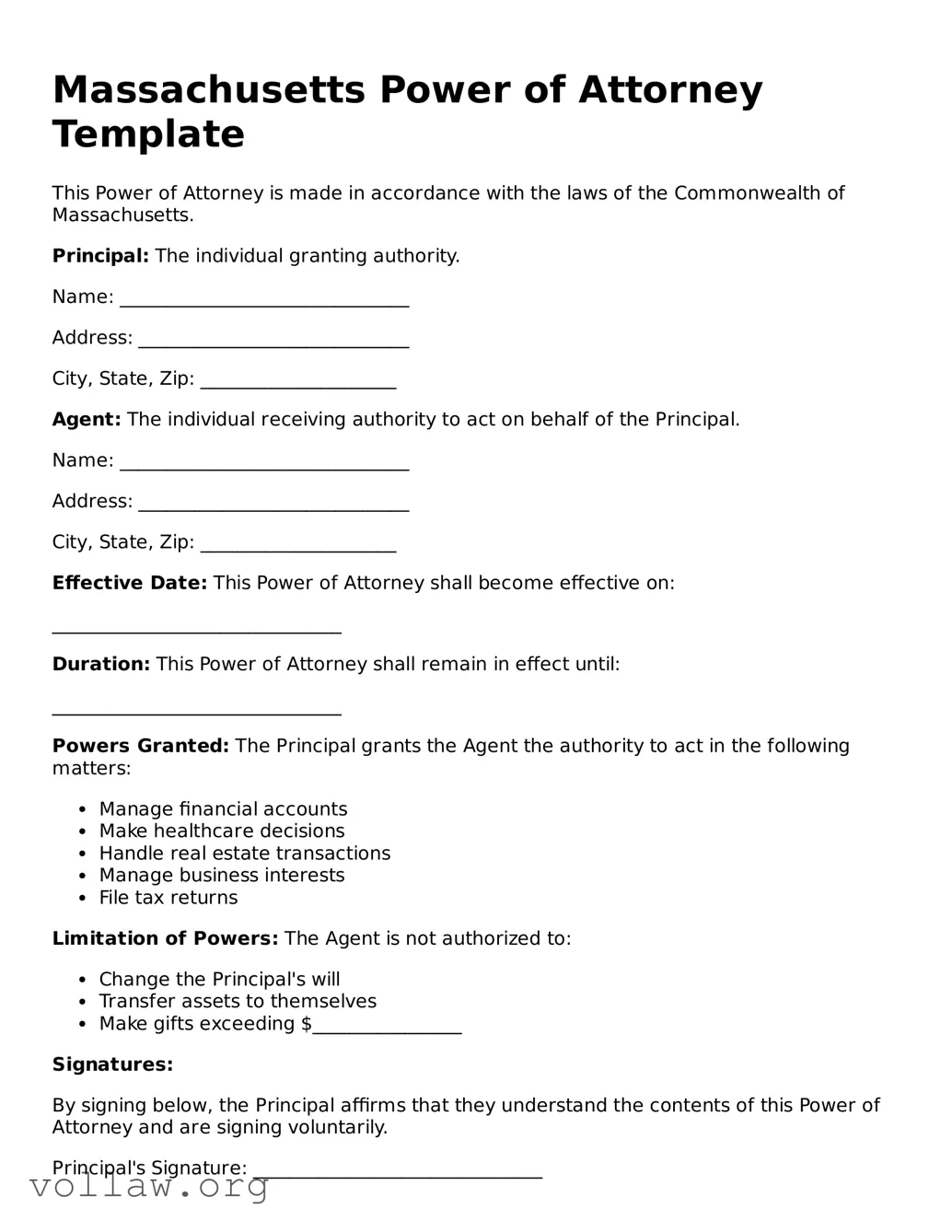 Attorney-Verified  Power of Attorney Form for Massachusetts