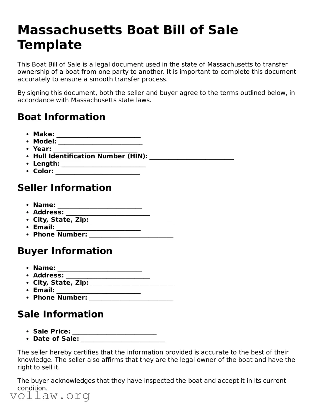 Attorney-Verified  Boat Bill of Sale Form for Massachusetts