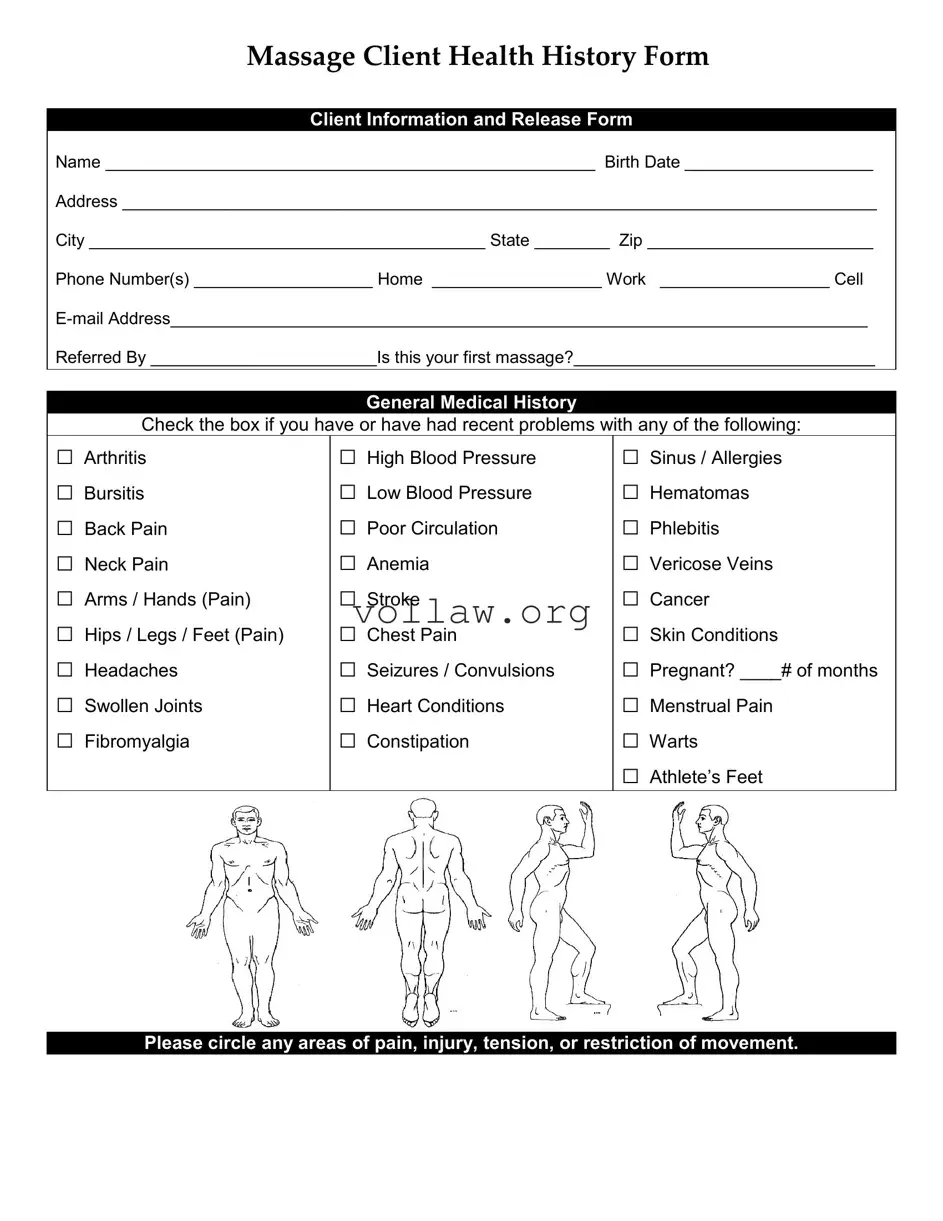 Massage Health History Template