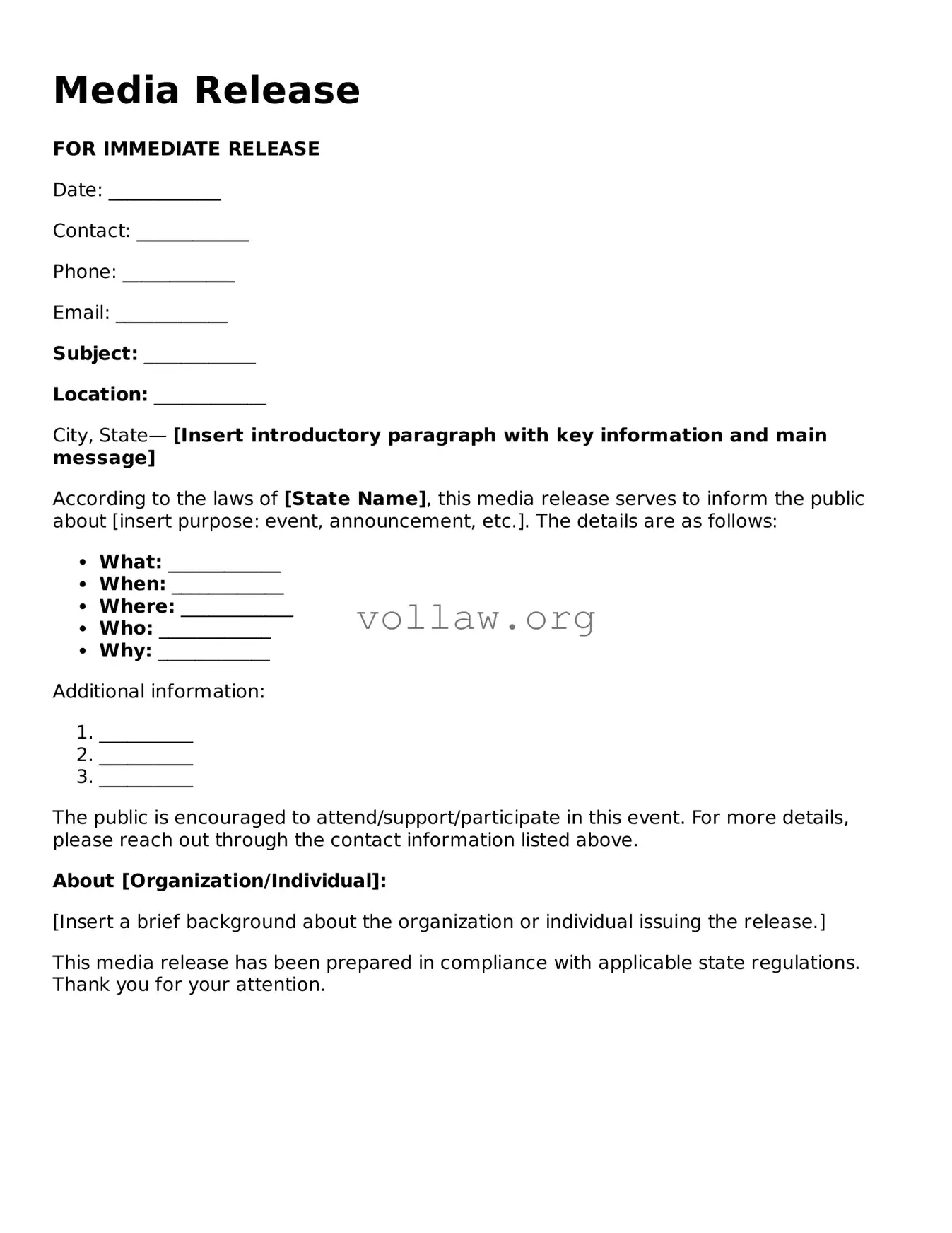 Free Media Release Form