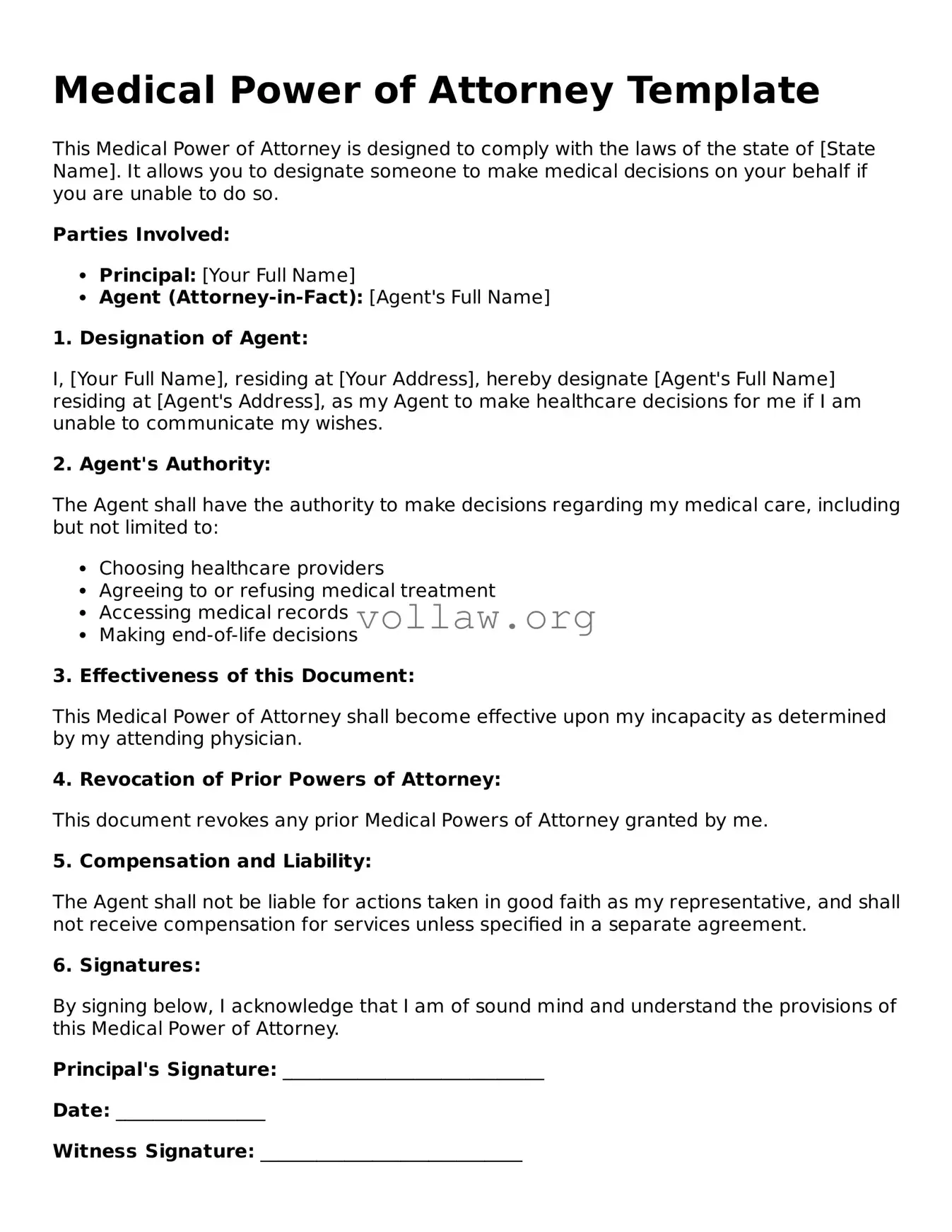 Free Medical Power of Attorney Form