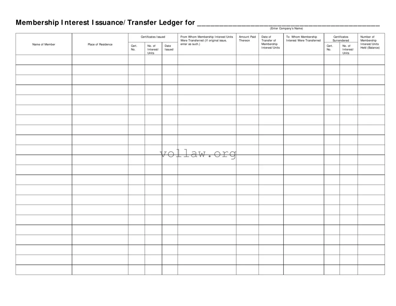 Membership Ledger Template