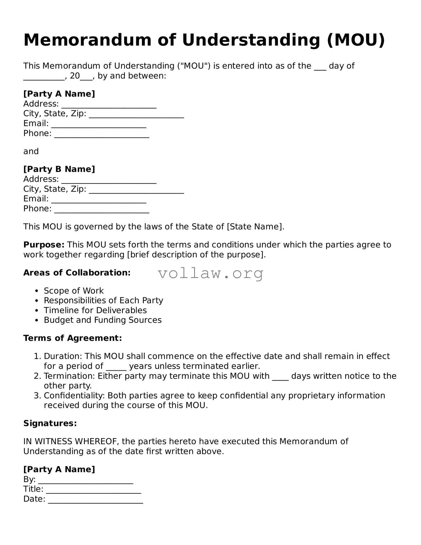 Free Memorandum of Understanding Form