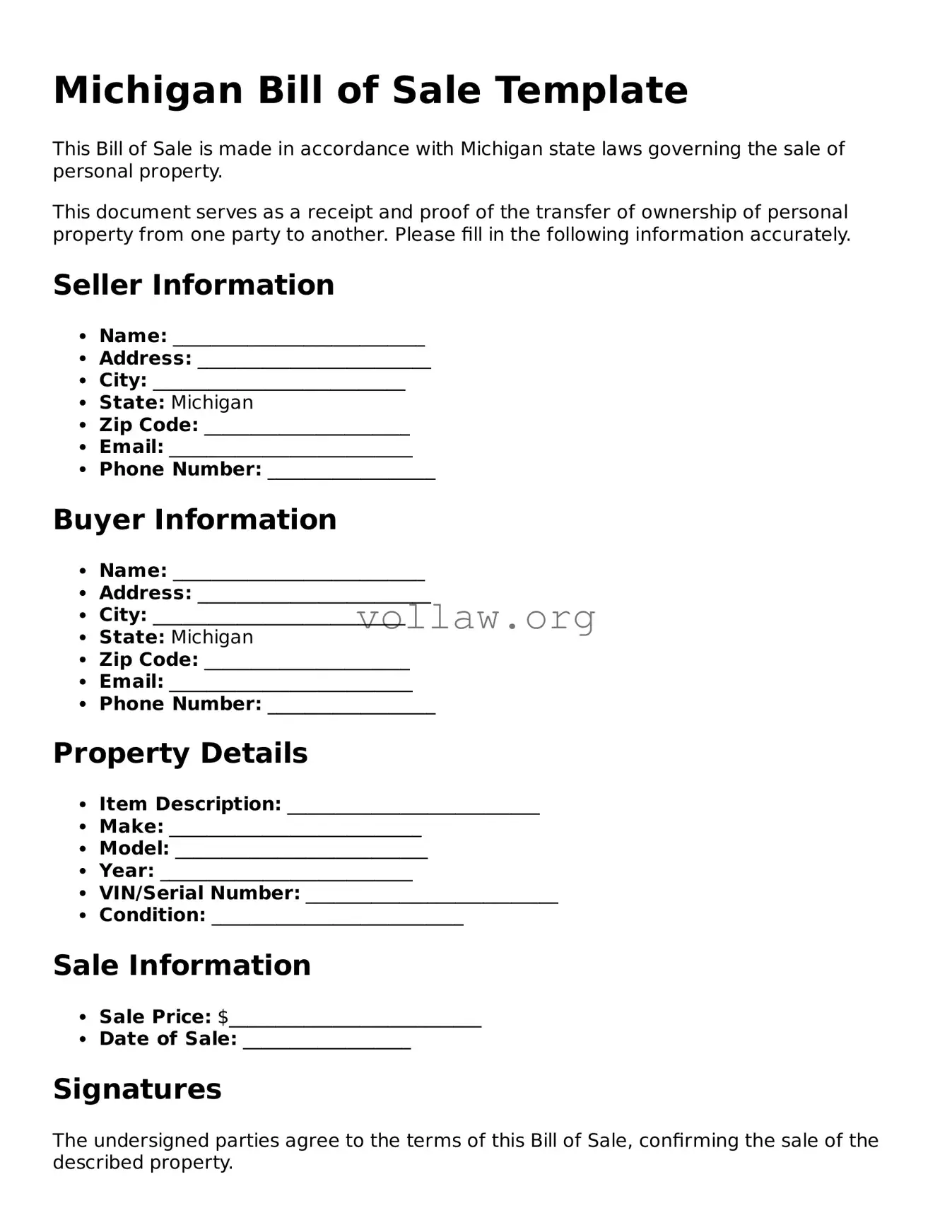 Attorney-Verified  Bill of Sale Form for Michigan