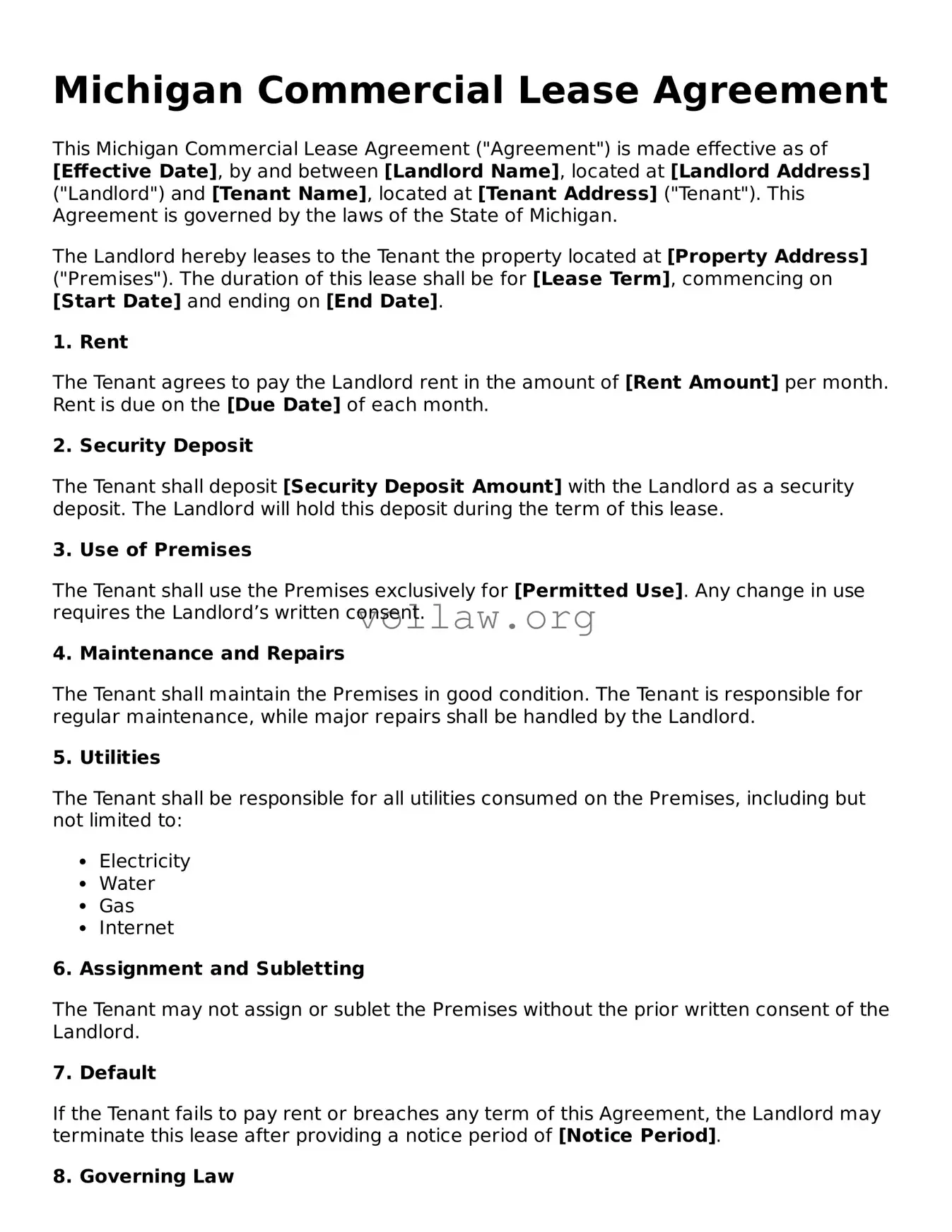 Attorney-Verified  Commercial Lease Agreement Form for Michigan