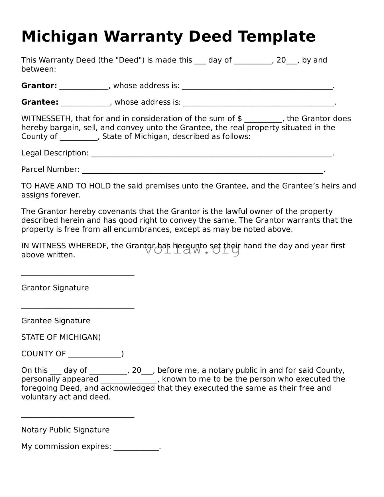 Attorney-Verified  Deed Form for Michigan