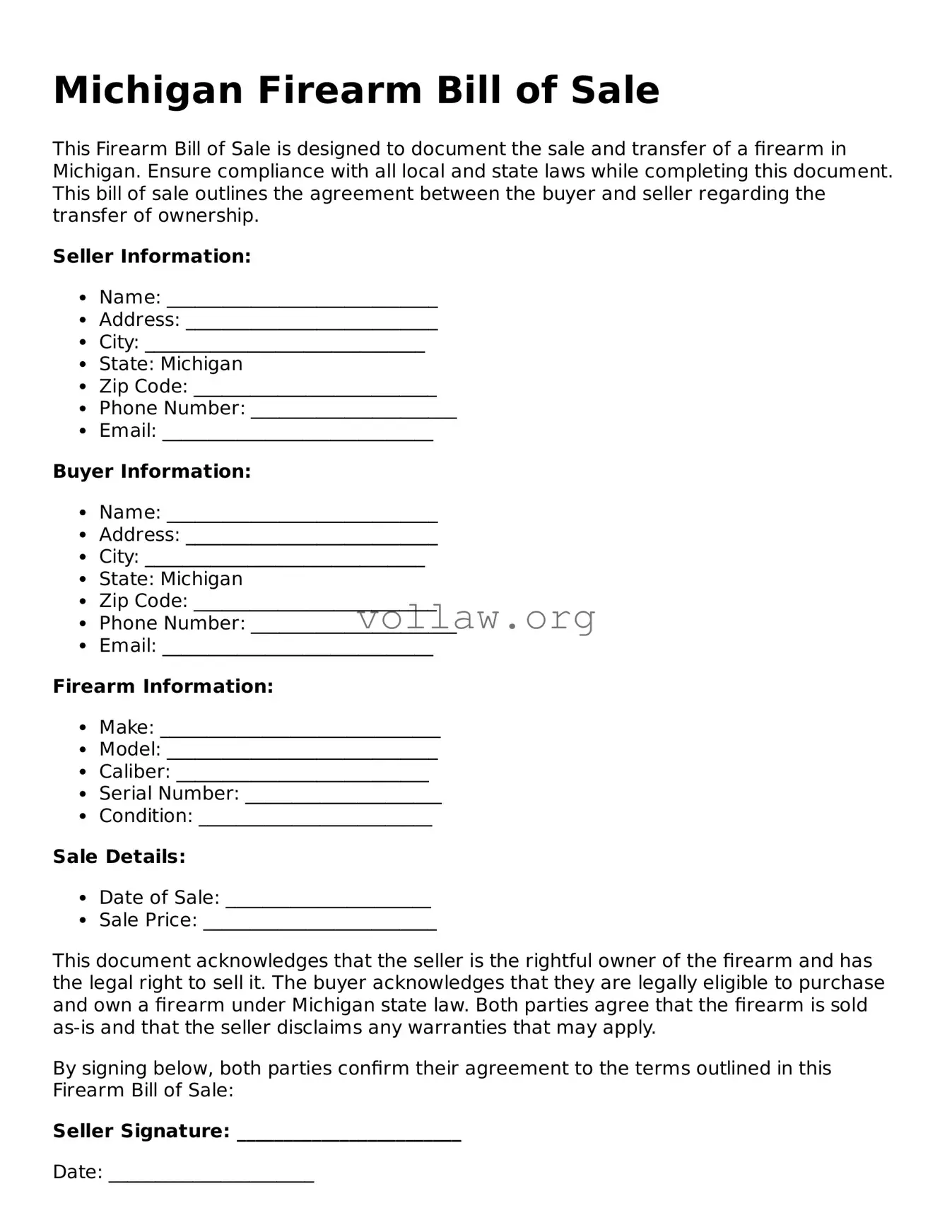 Attorney-Verified  Firearm Bill of Sale Form for Michigan