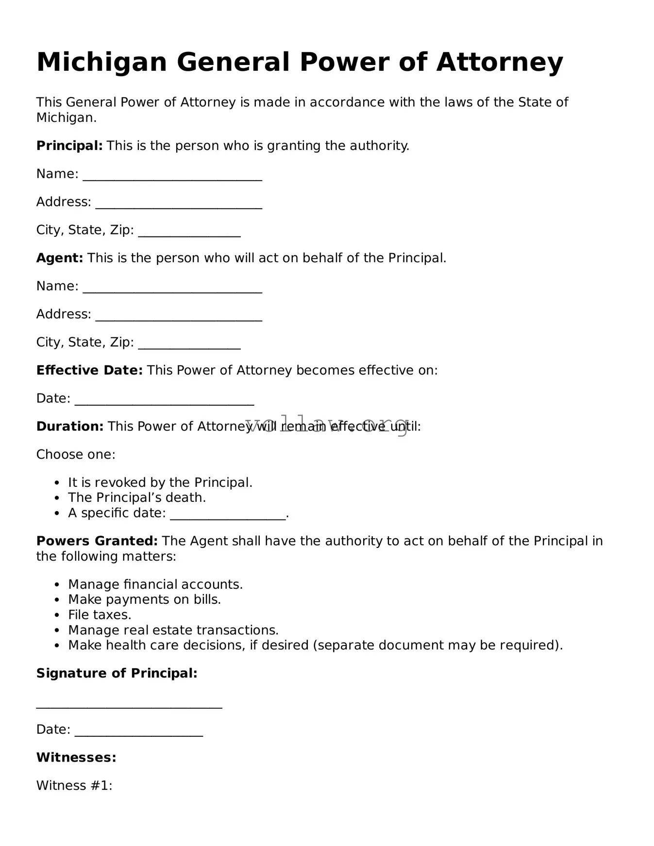 Attorney-Verified  General Power of Attorney Form for Michigan
