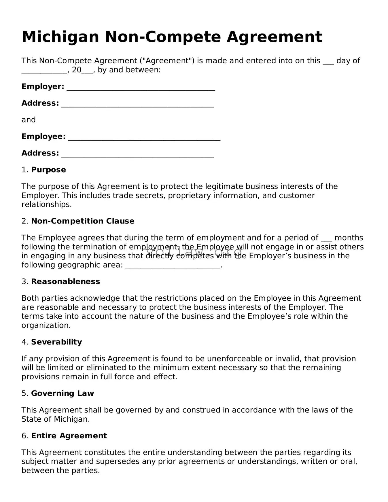 Attorney-Verified  Non-compete Agreement Form for Michigan