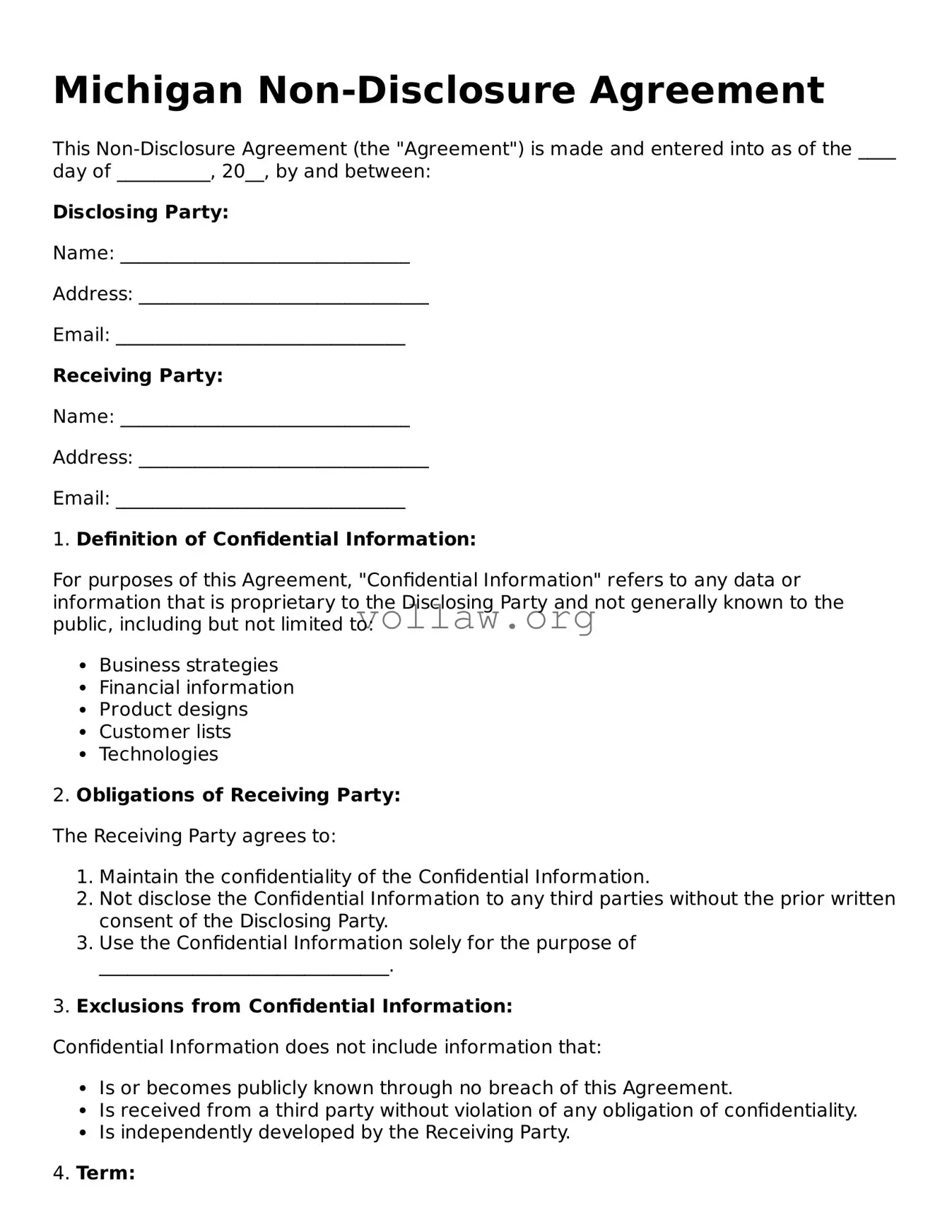 Attorney-Verified  Non-disclosure Agreement Form for Michigan