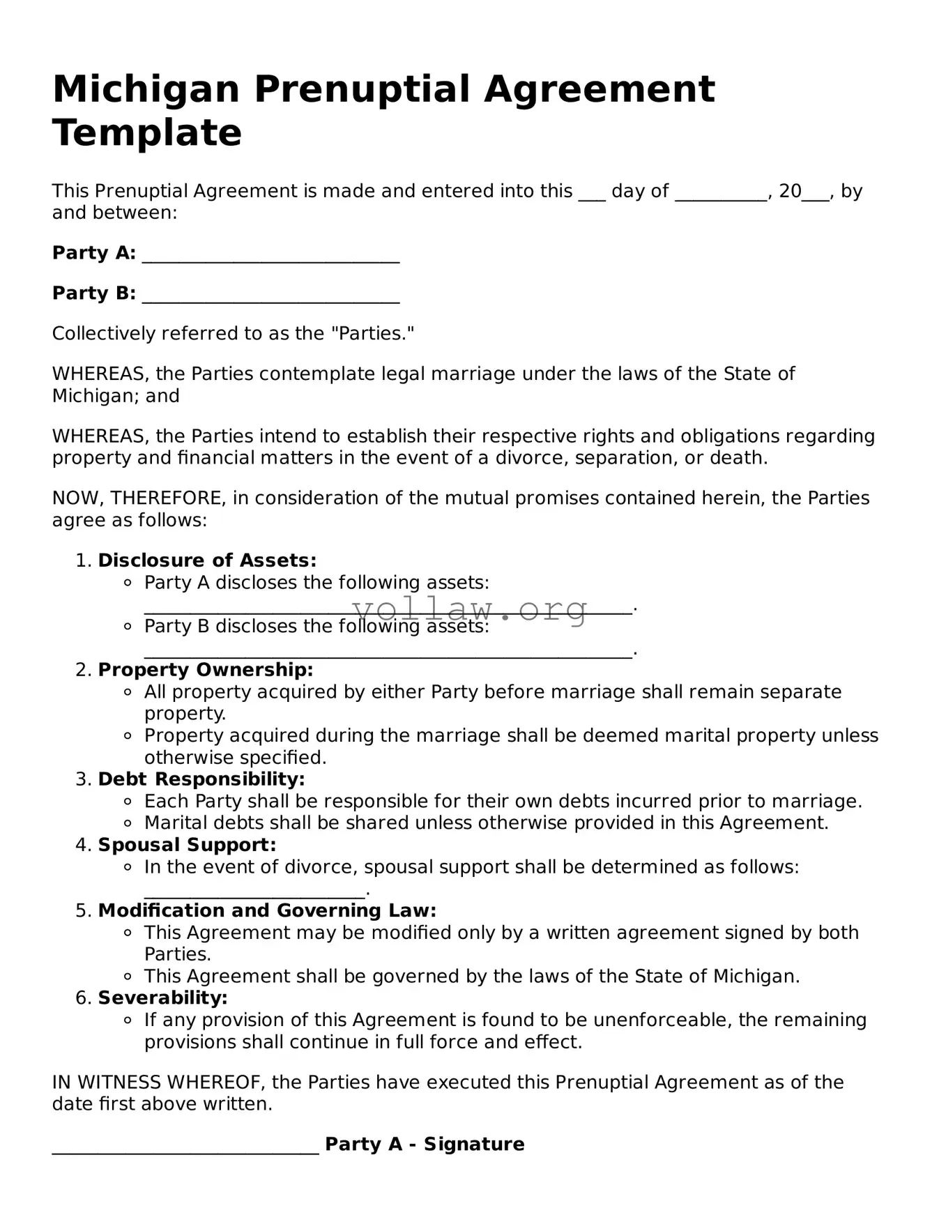 Attorney-Verified  Prenuptial Agreement Form for Michigan