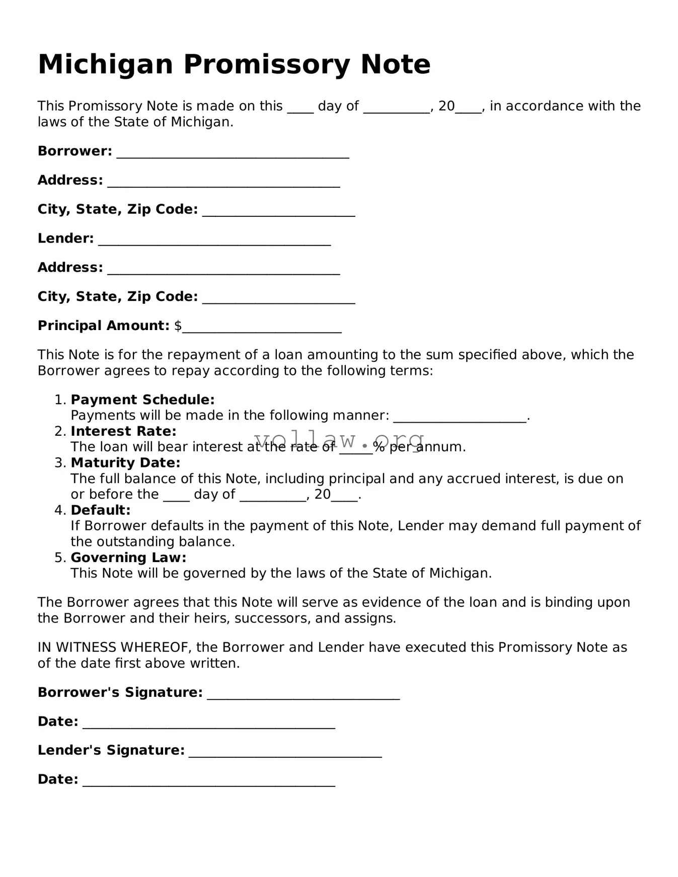 Attorney-Verified  Promissory Note Form for Michigan