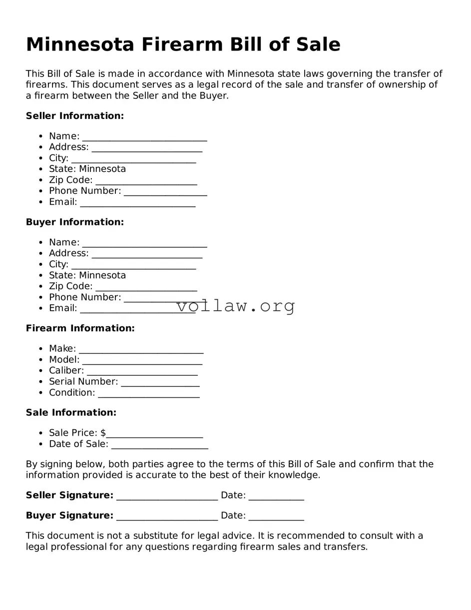 Attorney-Verified  Firearm Bill of Sale Form for Minnesota