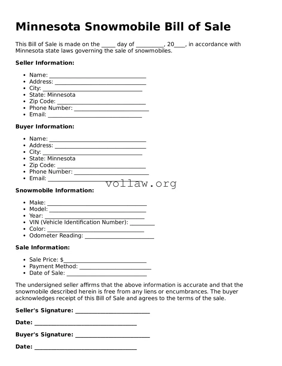 Attorney-Verified  Snowmobile Bill of Sale Form for Minnesota