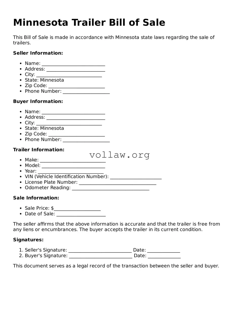 Attorney-Verified  Trailer Bill of Sale Form for Minnesota