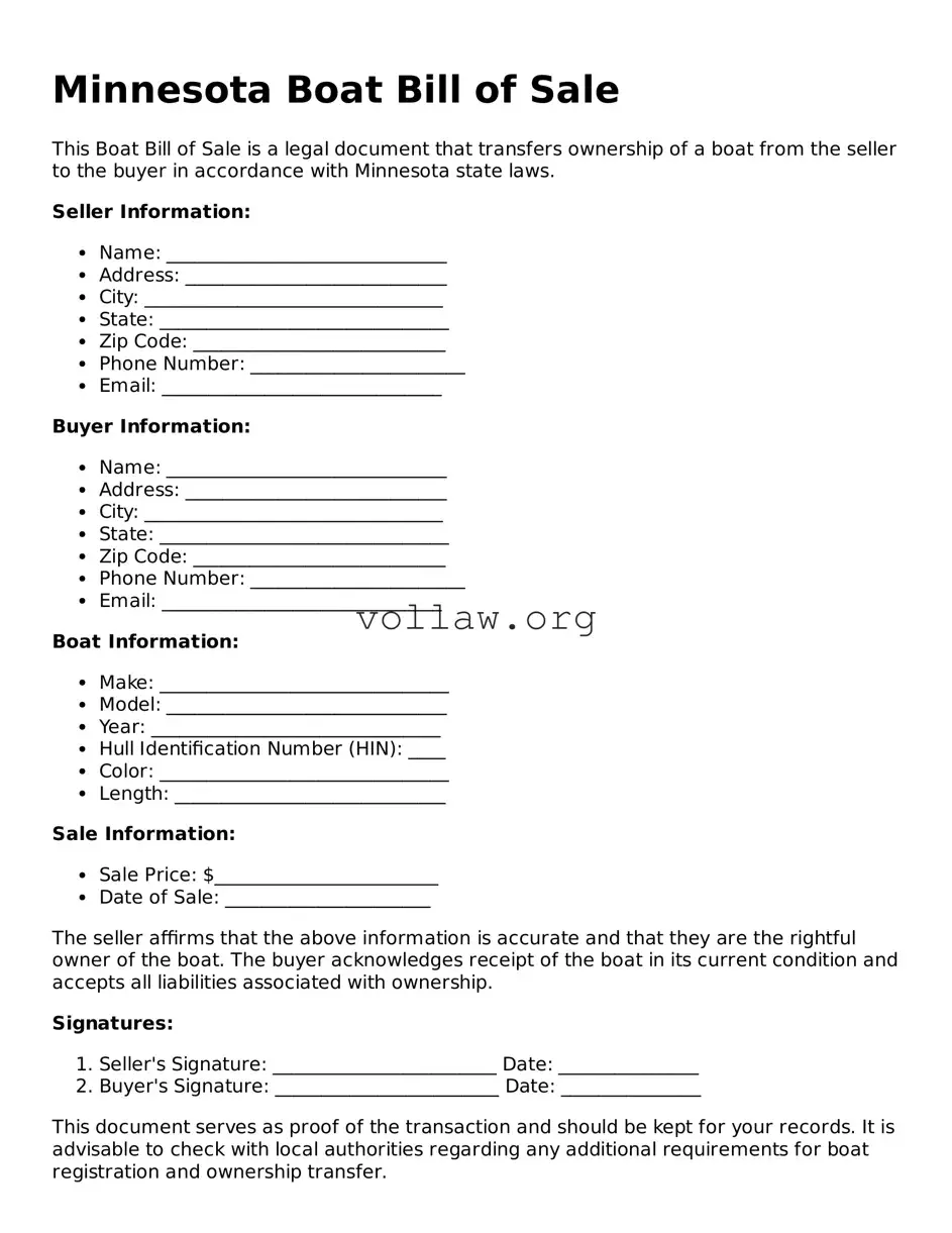 Attorney-Verified  Boat Bill of Sale Form for Minnesota