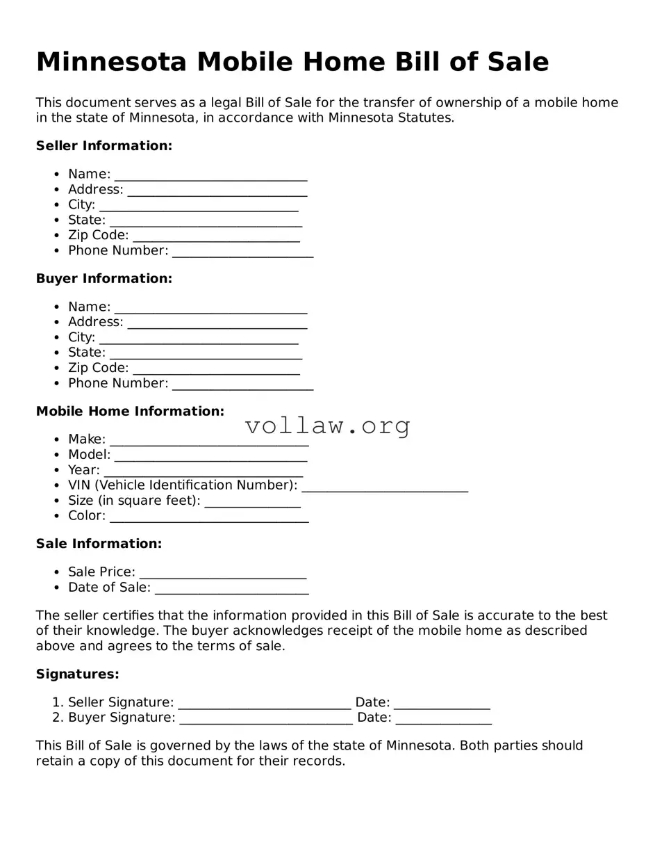 Attorney-Verified  Mobile Home Bill of Sale Form for Minnesota