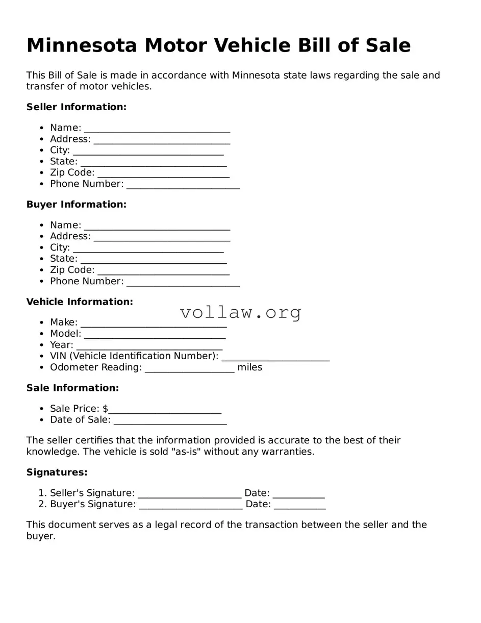 Attorney-Verified  Motor Vehicle Bill of Sale Form for Minnesota
