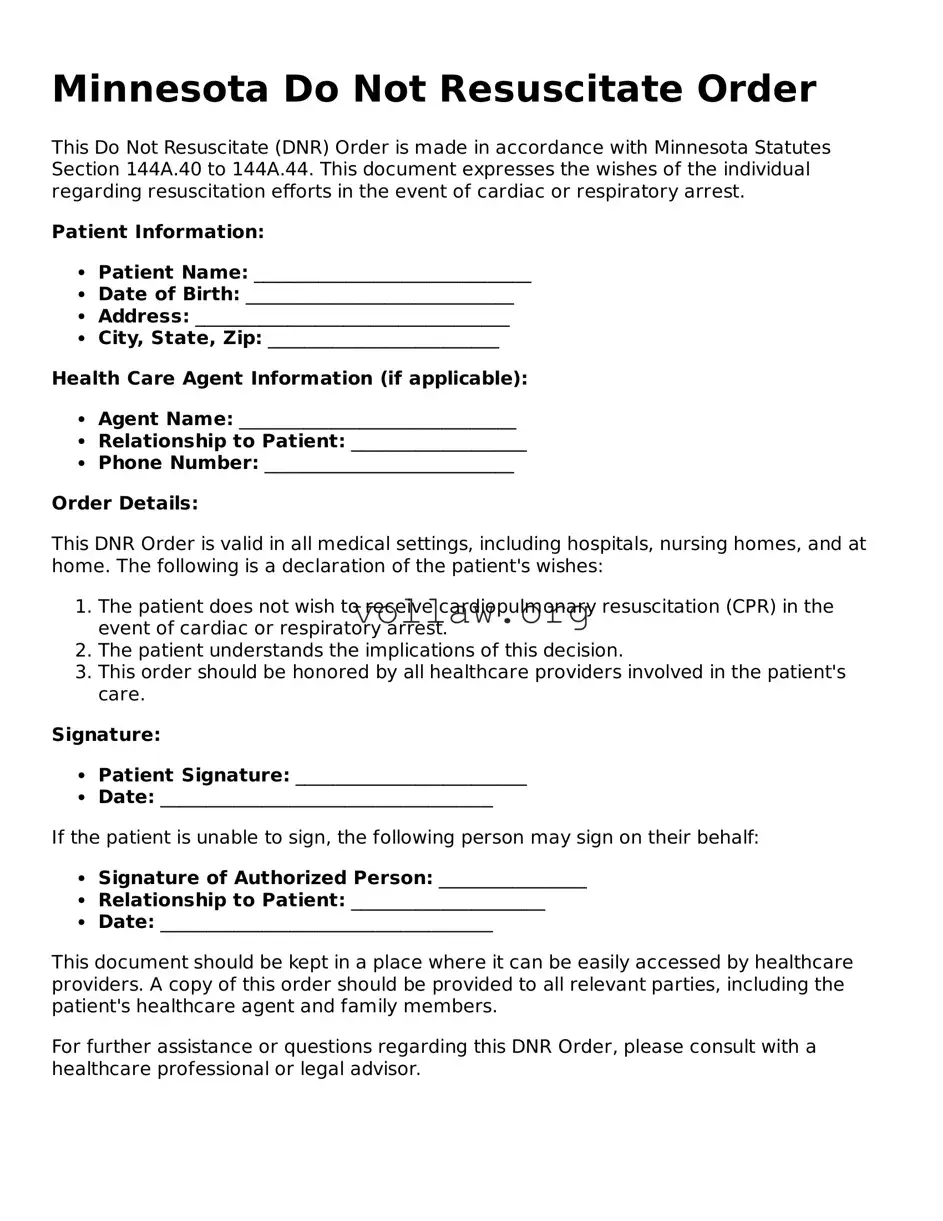 Attorney-Verified  Do Not Resuscitate Order Form for Minnesota