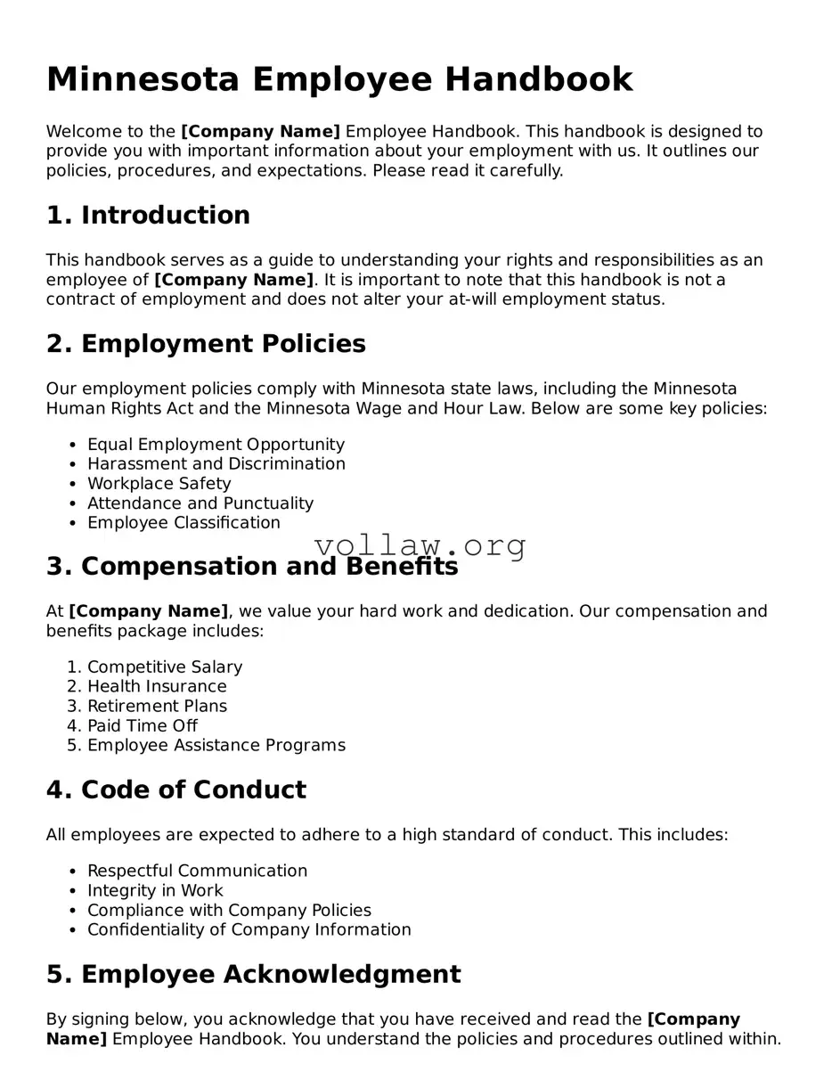Attorney-Verified  Employee Handbook Form for Minnesota